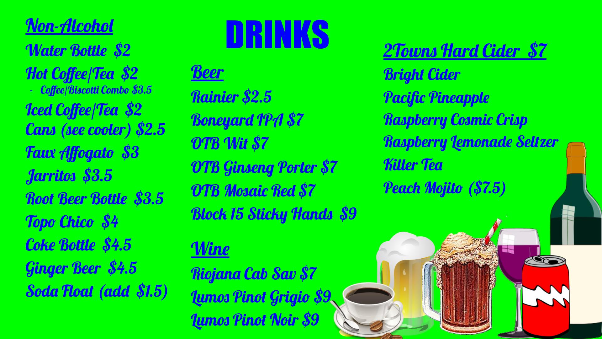 Drink menu